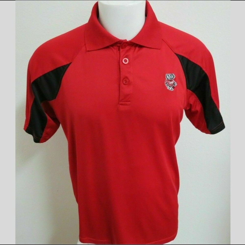 Sz M Red Wisconsin Badgers Mens Polyester #EE Golf Polo Shirt